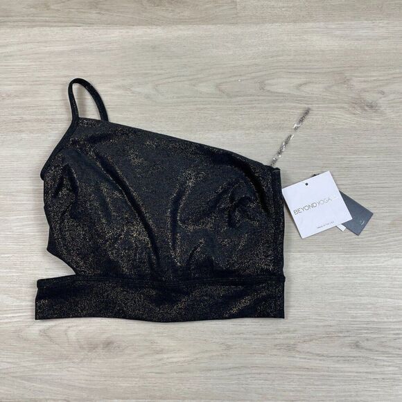 Beyond Yoga Softshine Wanderlust Cropped Tank Womens Small Black Gold SZ4629 - Picture 4 of 6